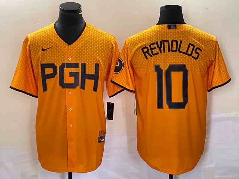 Men's Pittsburgh Pirates #10 Bryan Reynolds Gold 2023 City Connect Stitched Jersey 1