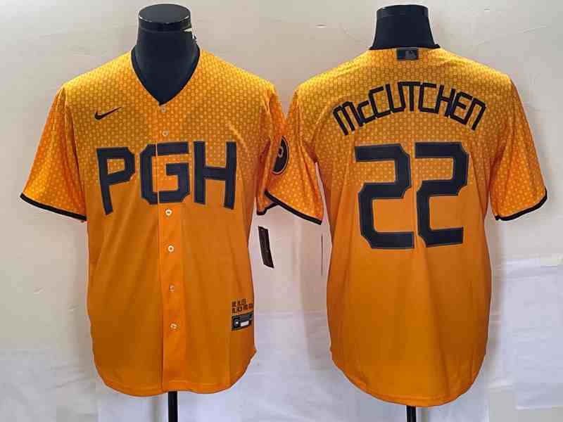 Men's Pittsburgh Pirates #22 Andrew McCutchen Gold 2023 City Connect Stitched Jersey 1