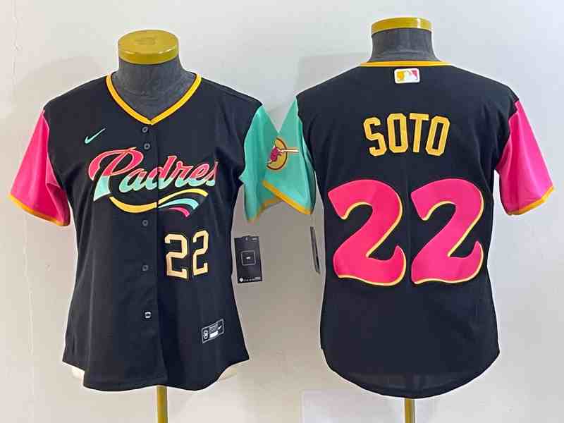 Youth San Diego Padres #22 Juan Soto Number Black 2022 City Connect Cool Base Stitched Jersey1