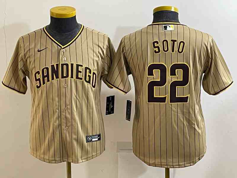 Youth San Diego Padres #22 Juan Soto Brown Cool Base Stitched Baseball Jersey