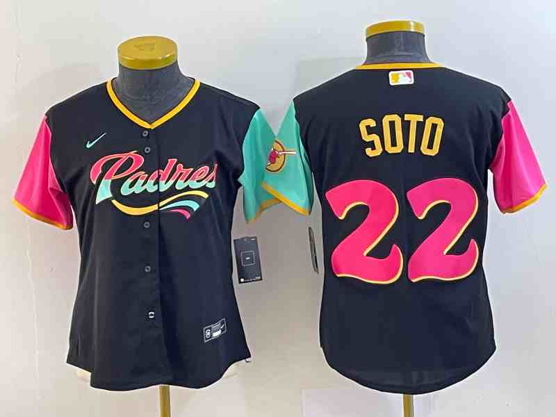 Women's San Diego Padres #22 Juan Soto Black 2022 City Connect Cool Base Stitched Jersey