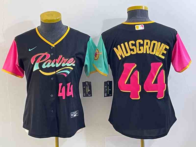 Women's San Diego Padres #44 Joe Musgrove Black City Connect With Patch Stitched Baseball Jersey