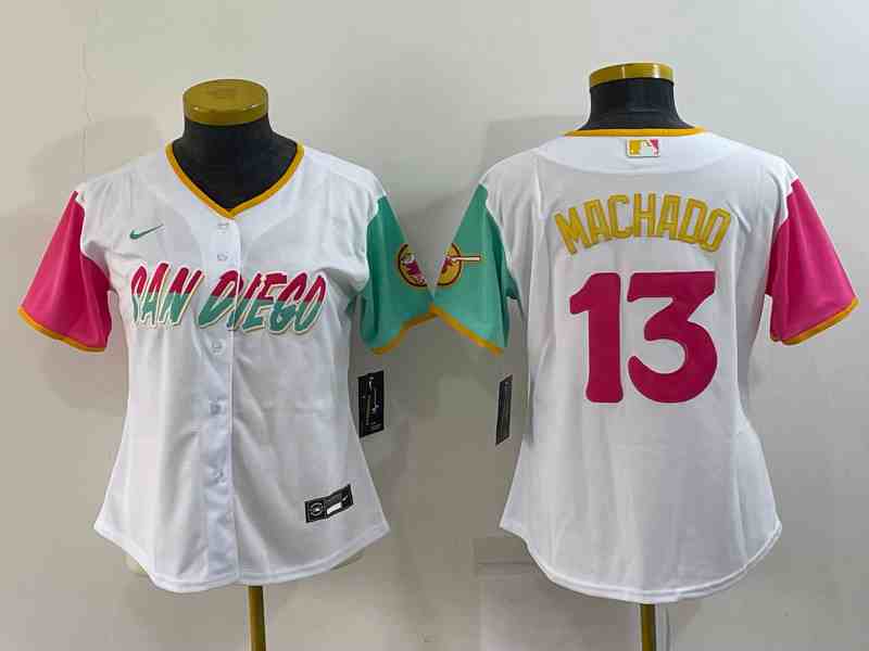 Women's San Diego Padres #13 Manny Machado White 2022 City Connect Cool Base Stitched Jersey
