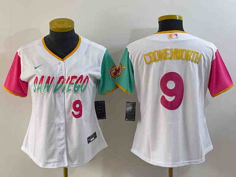 Women's San Diego Padres #9 Jake Cronenworth White Number 2022 City Connect Cool Base Stitched Jersey
