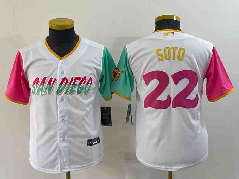 Youth San Diego Padres #22 Juan Soto White 2022 City Connect Cool Base Stitched Jersey