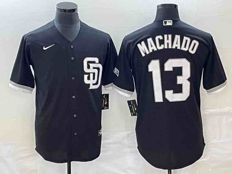Men's San Diego Padres #13 Manny Machado Black 2023 Cool Base Stitched Jersey 1
