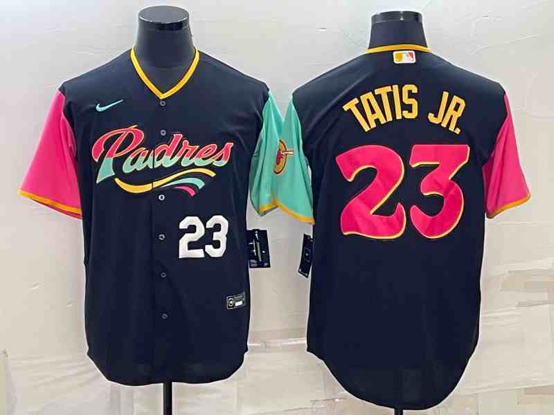 Men's San Diego Padres #23 Fernando Tatis Jr Number Black 2022 City Connect Cool Base Stitched Jersey2