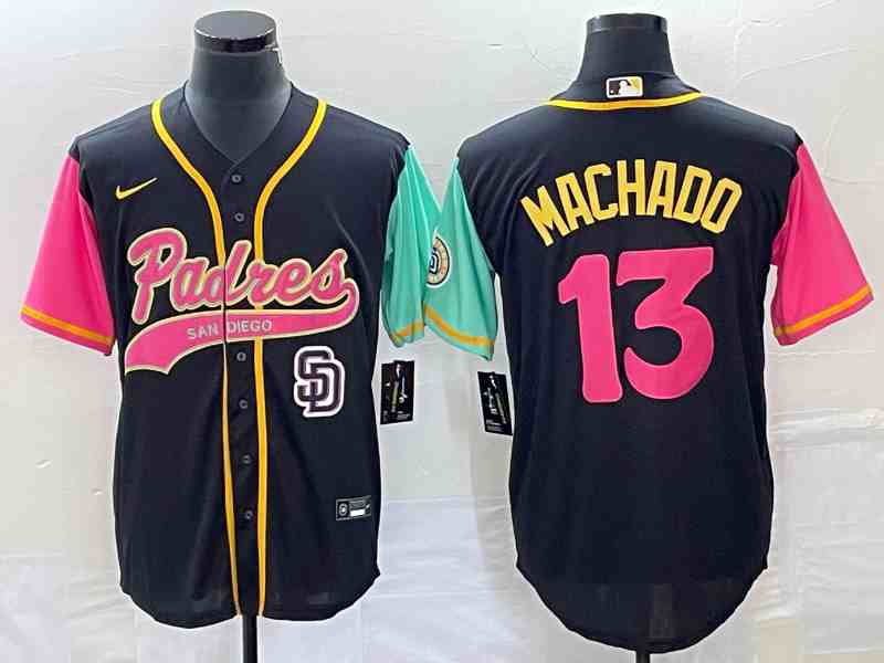 Men's San Diego Padres #13 Manny Machado Black NEW 2023 City Connect Cool Base Stitched Jersey
