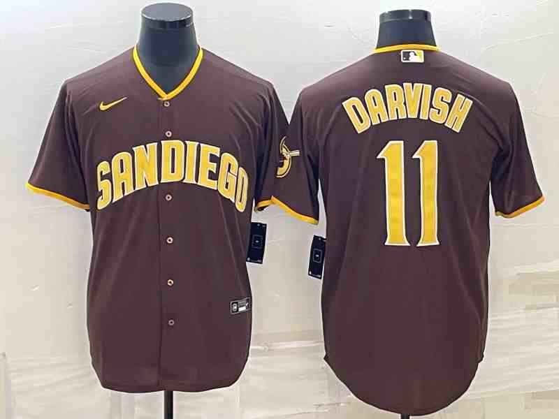 Men's San Diego Padres #11 Yu Darvish Number Brown Stitched MLB Flex Base Nike Jersey