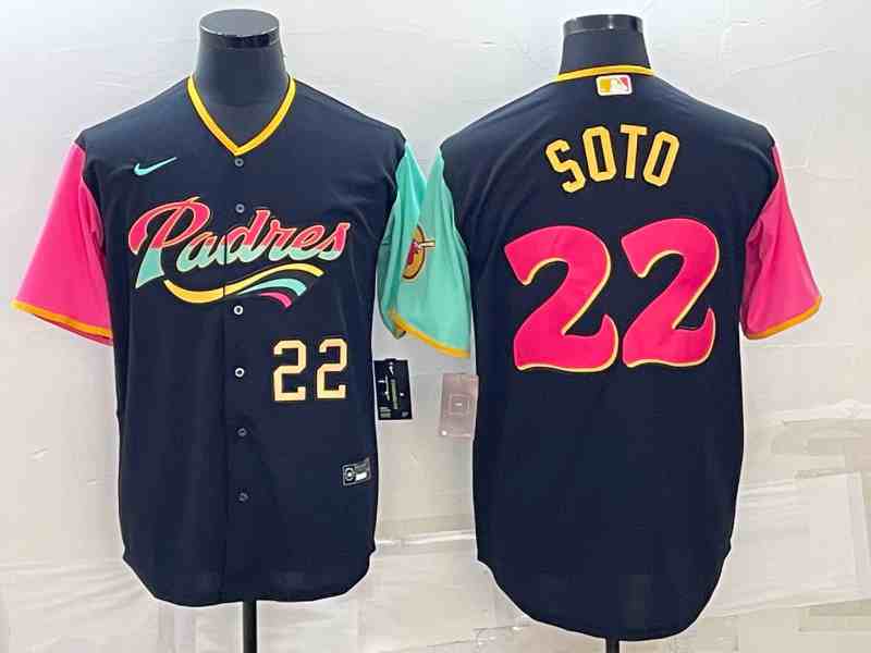 Men's San Diego Padres #22 Juan Soto Number Black 2022 City Connect Cool Base Stitched Jersey3