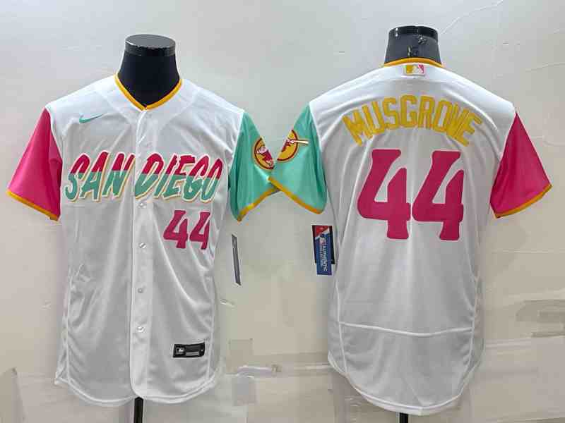 Men's San Diego Padres #44 Joe Musgrove White Number 2022 City Connect Flex Base Stitched Jersey