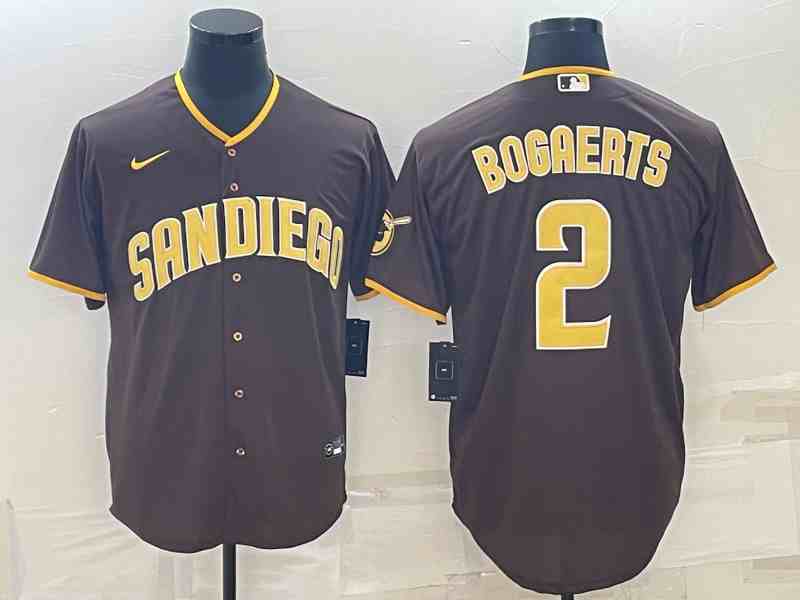 Men's San Diego Padres #2 Xander Bogaerts Number Brown Stitched MLB Flex Base Nike Jersey