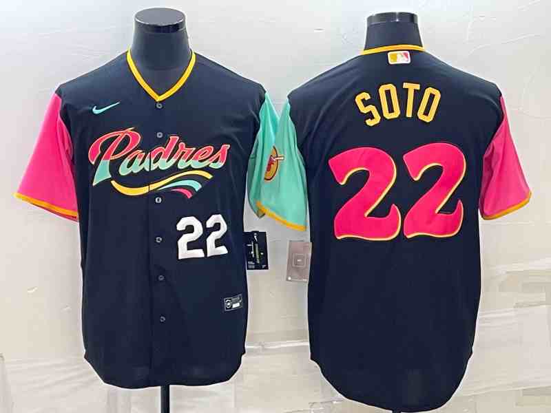 Men's San Diego Padres #22 Juan Soto Number Black 2022 City Connect Cool Base Stitched Jersey1