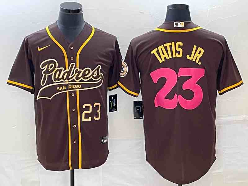 Men's San Diego Padres #23 Fernando Tatis Jr Number Brown NEW 2023 City Connect Cool Base Stitched Jersey