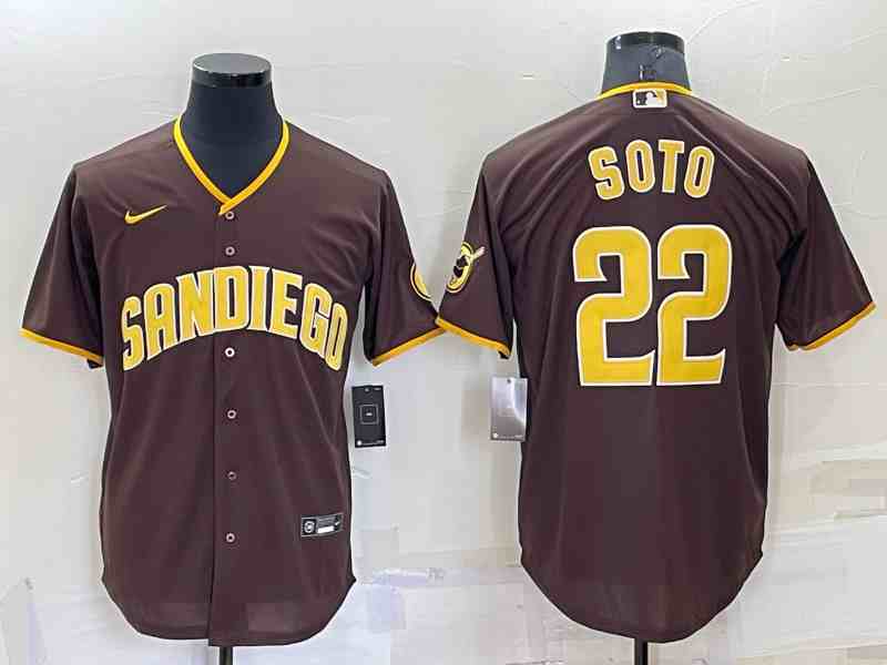 Men's San Diego Padres #22  Juan Soto Number Brown Stitched MLB Flex Base Nike Jersey