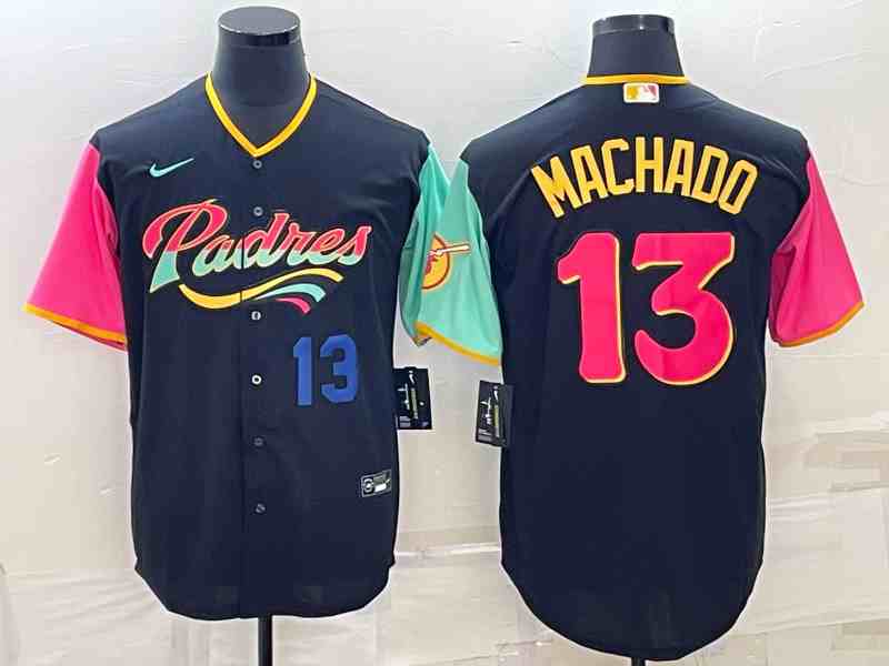 Men's San Diego Padres #13 Manny Machado Number Black NEW 2023 City Connect Cool Base Stitched Jersey2