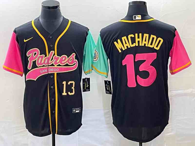 Men's San Diego Padres #13 Manny Machado Black NEW 2023 City Connect Cool Base Stitched Jersey1