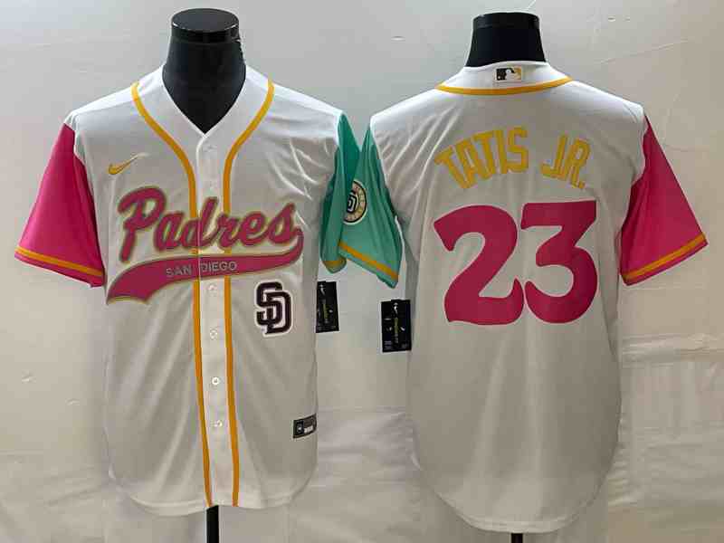 Men's San Diego Padres #23 Fernando Tatis Jr White NEW 2023 City Connect Cool Base Stitched Jersey (2)