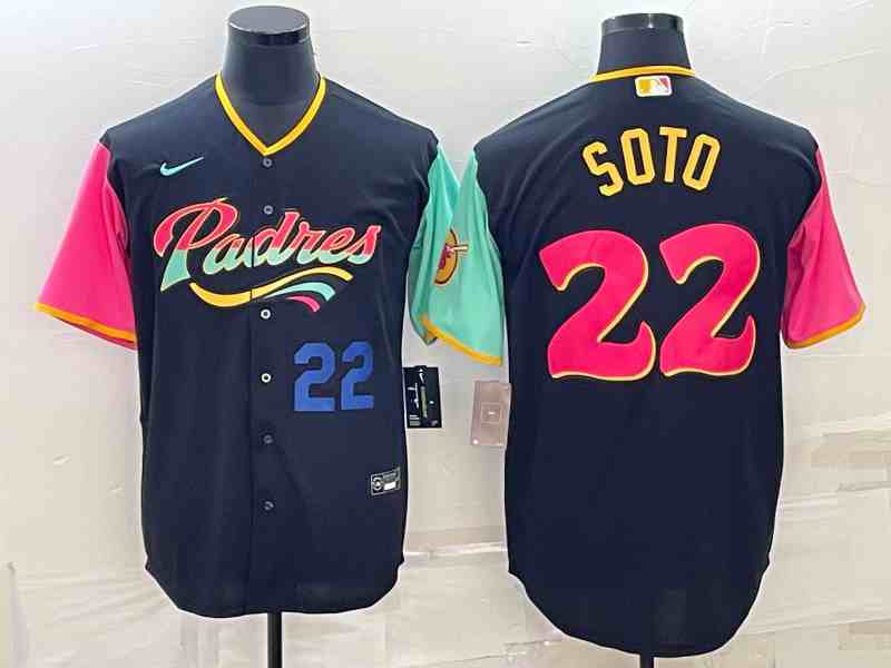 Men's San Diego Padres #22 Juan Soto Number Black 2022 City Connect Cool Base Stitched Jersey2