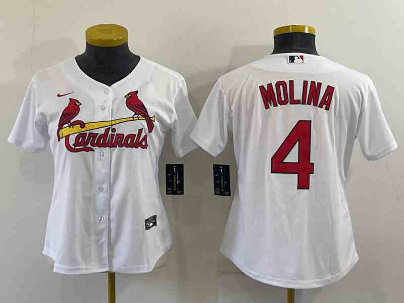 Youth  St Louis Cardinals #4 Yadier Molina White Stitched MLB Cool Base Nike Jersey
