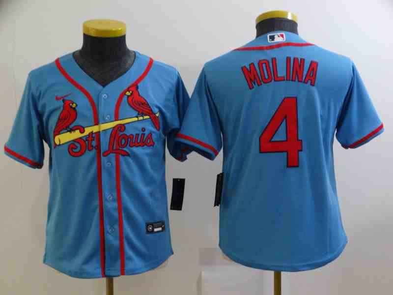 Youth St. Louis Cardinals #4 Yadier Molina Light Stitched MLB Cool Base Nike Jersey