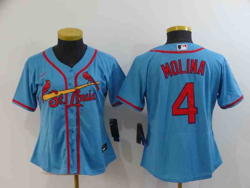 Women's St. Louis Cardinals #4 Yadier Molina Light Stitched MLB Cool Base Nike Jersey