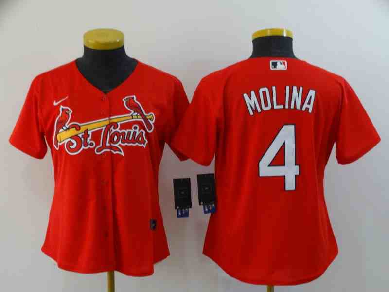 Women's St. Louis Cardinals #4 Yadier Molina Red Stitched MLB Cool Base Nike Jersey