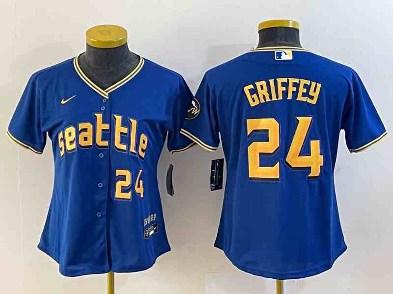 Youth Seattle Mariners #24 Ken Griffey Number Blue 2023 City Connect Flex Base Stitched Jersey 1