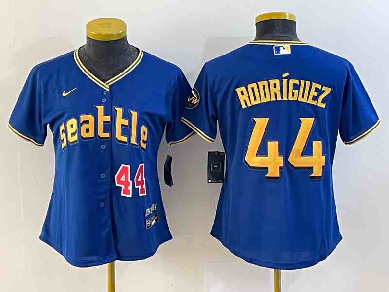 Youth Seattle Mariners #44 Julio Rodriguez Number Blue 2023 City Connect Cool Base Stitched Jersey