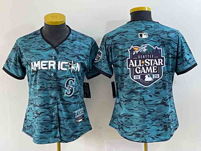 Youth Seattle Mariners Blank Teal 2023 All-Star Cool Base With Patch Stitched Baseball Jersey3