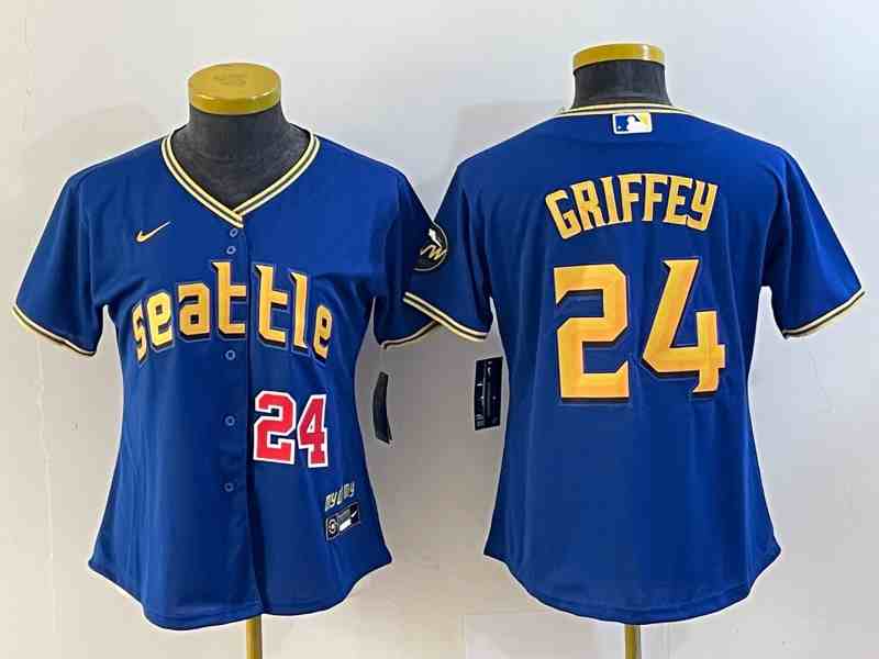 Youth Seattle Mariners #24 Ken Griffey Number Blue 2023 City Connect Cool Base Stitched Jersey1