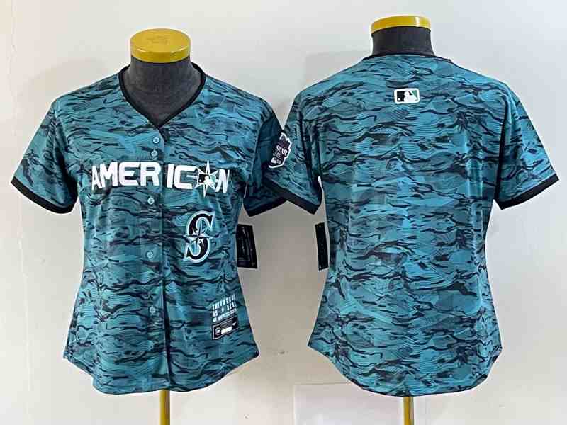 Youth Seattle Mariners Blank Teal 2023 All-Star Cool Base With Patch Stitched Baseball Jersey2