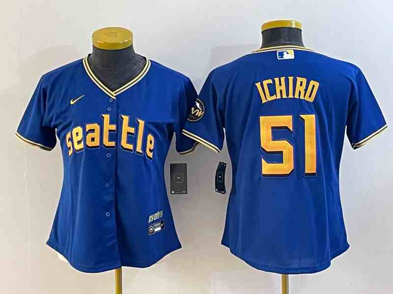 Youth Seattle Mariners #51 Ichiro Suzuki Blue 2023 City Connect Cool Base Stitched Jersey