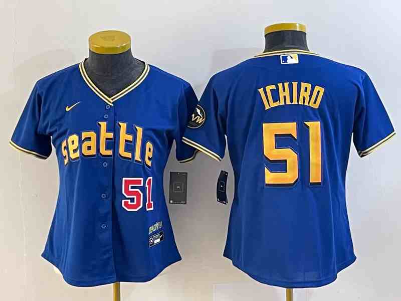 Youth Seattle Mariners #51 Ichiro Suzuki Number Blue 2023 City Connect Flex Base Stitched Jersey