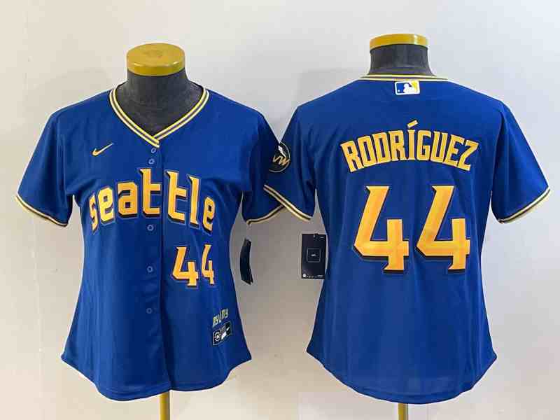 Youth Seattle Mariners #44 Julio Rodriguez Number Blue 2023 City Connect Cool Base Stitched Jersey1