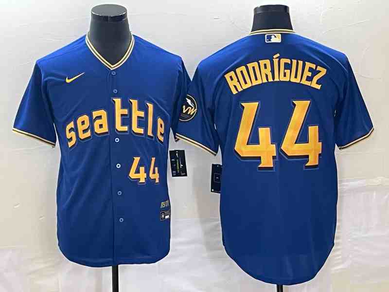Men's Seattle Mariners #44 Julio Rodriguez Number Blue 2023 City Connect Cool Base Stitched Jersey1