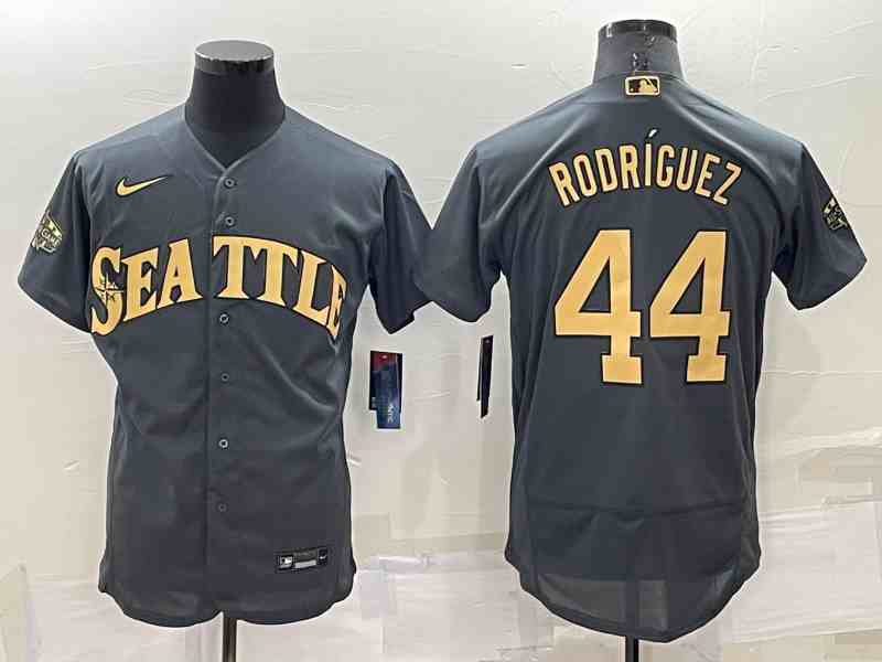 Men's Seattle Mariners #44 Julio Rodriguez Number Grey 2022 All Star Flex Base Stitched Jersey1
