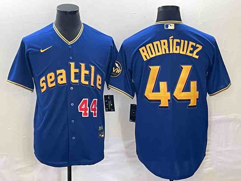 Men's Seattle Mariners #44 Julio Rodriguez Number Blue 2023 City Connect Cool Base Stitched Jersey