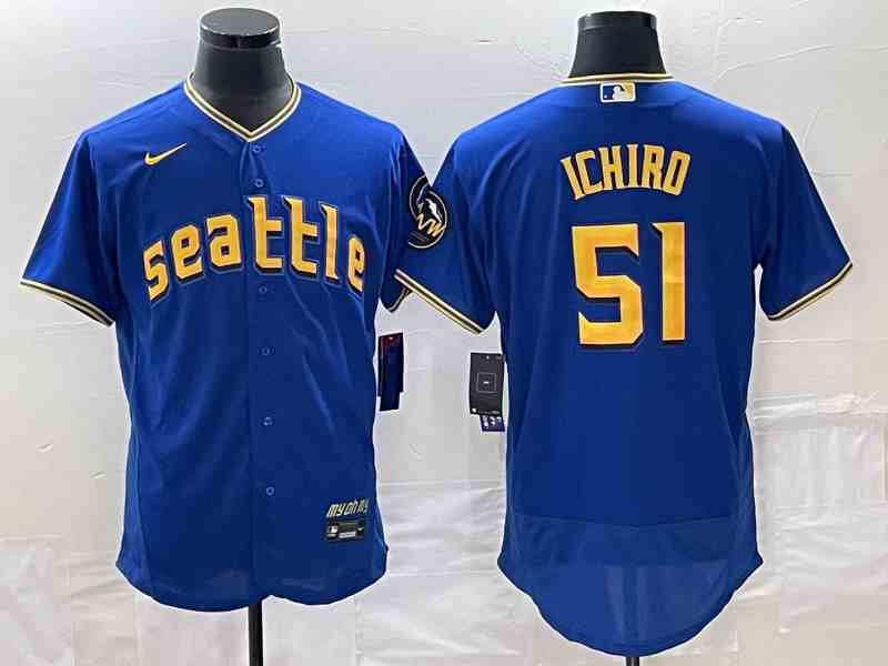 Men's Seattle Mariners #51 Ichiro Suzuki Blue 2023 City Connect Flex Base Stitched Jersey