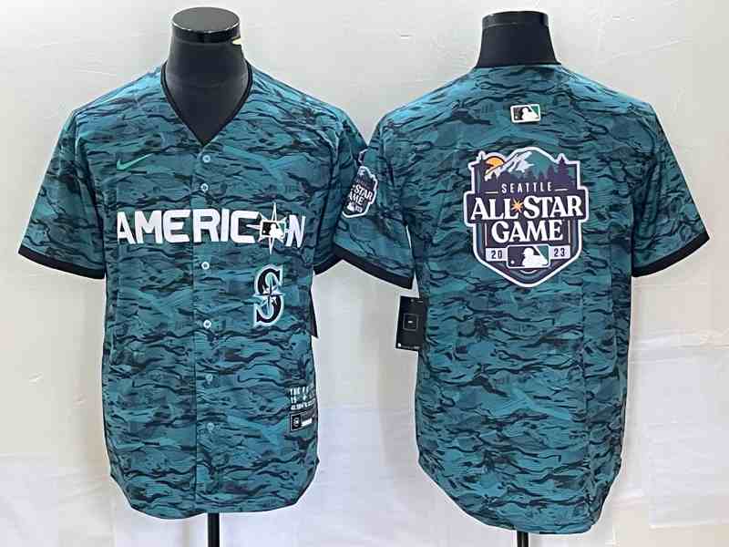 Men's Seattle Mariners Blank Teal 2023 All-Star Cool Base With Patch Stitched Baseball Jersey3