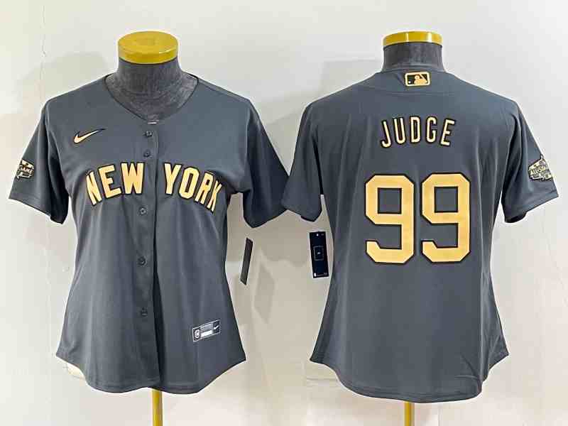 Women's New York Yankees #99 Aaron Judge 2022 All-Star Charcoal Stitched Baseball Jersey