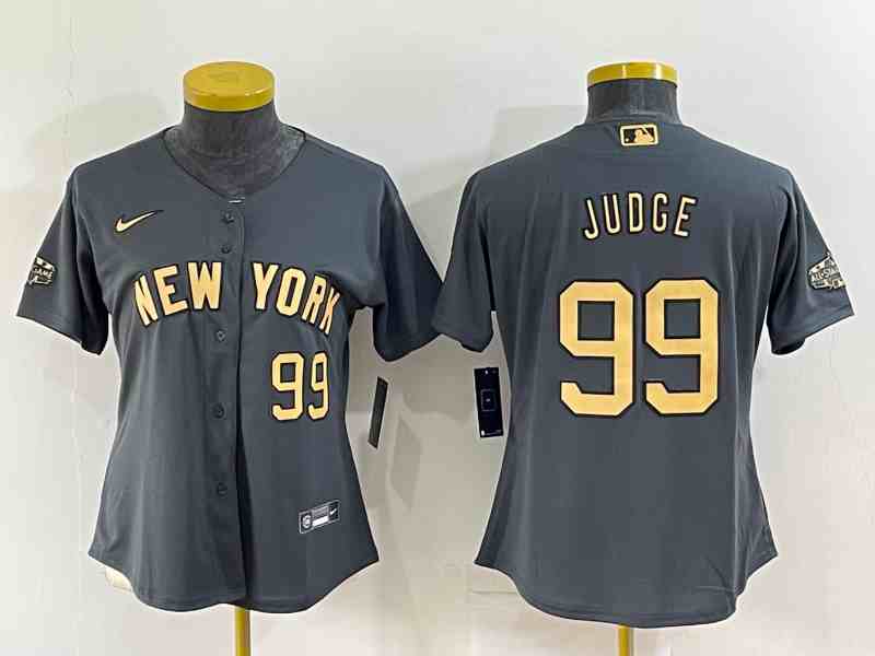 Women's New York Yankees #99 Aaron Judge 2022 All-Star Charcoal Stitched Baseball Jersey1