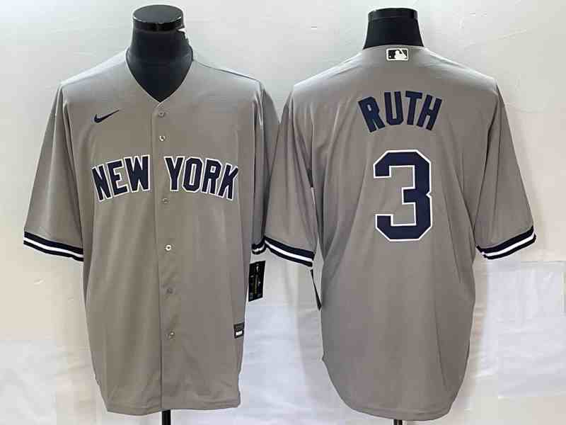 Men's New York Yankees #3 Babe Ruth Grey Stitched Cool Base Nike Jersey