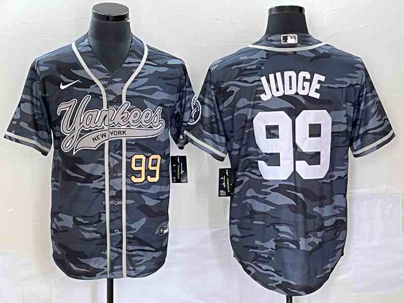 Men's New York Yankees #99 Aaron Judge Numbre Grey Camo Cool Base With Patch Stitched Baseball Jersey