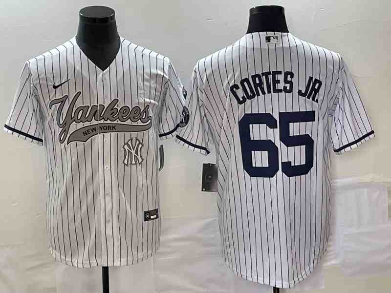 Men's New York Yankees #65 Nestor Cortes Jr Number White With Patch Cool Base Stitched Baseball Jersey1
