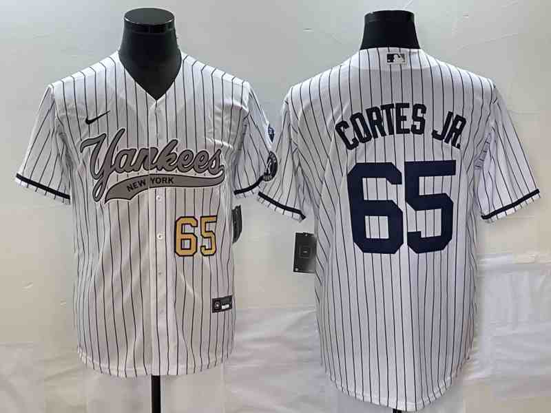 Men's New York Yankees #65 Nestor Cortes Jr Number White With Patch Cool Base Stitched Baseball Jersey