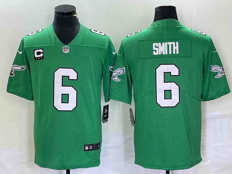 Men's Philadelphia Eagles #6 DeVonta Smith Green C Patch  Vapor Limited Throwback Jersey