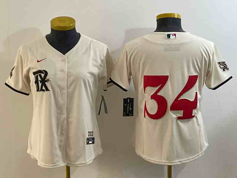 Youth Texas Rangers #34 Nolan Ryan Number Cream 2023 City Connect Stitched Baseball Jersey1