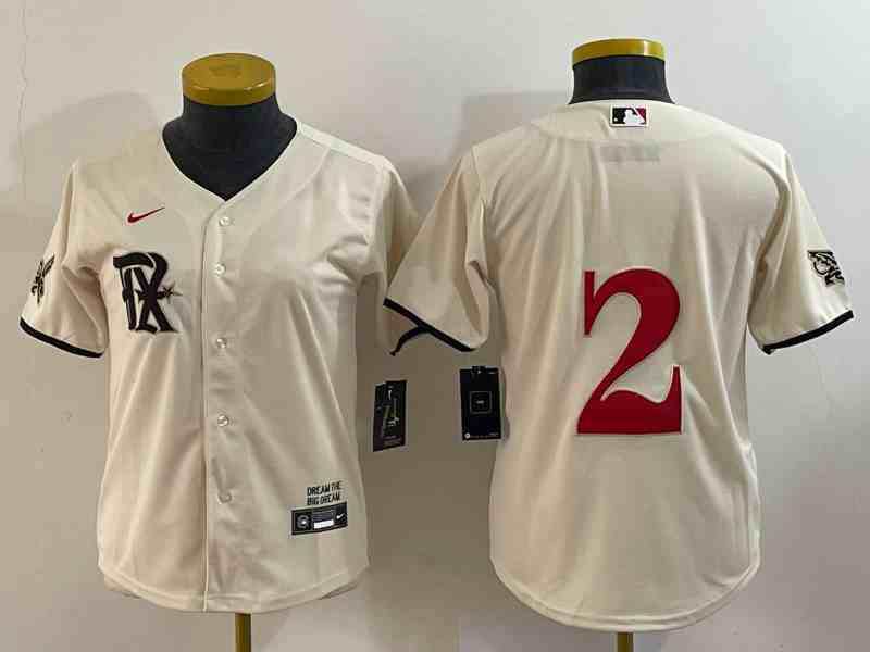 Women's  Texas Rangers #2 Marcus Semien Cream 2023 City Connect Stitched Baseball Jersey