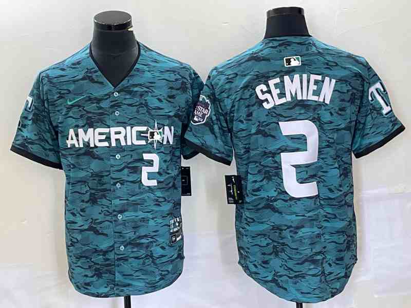Men's Texas Rangers #2 Marcus Semien Teal 2023 All Star Stitched Baseball Jersey